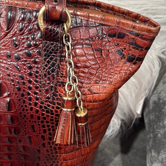 🌹vintage Brahmin Duxbury Dome Satchel Red Ember Metallic Leather+Wallet+Tassel - Picture 3 of 14